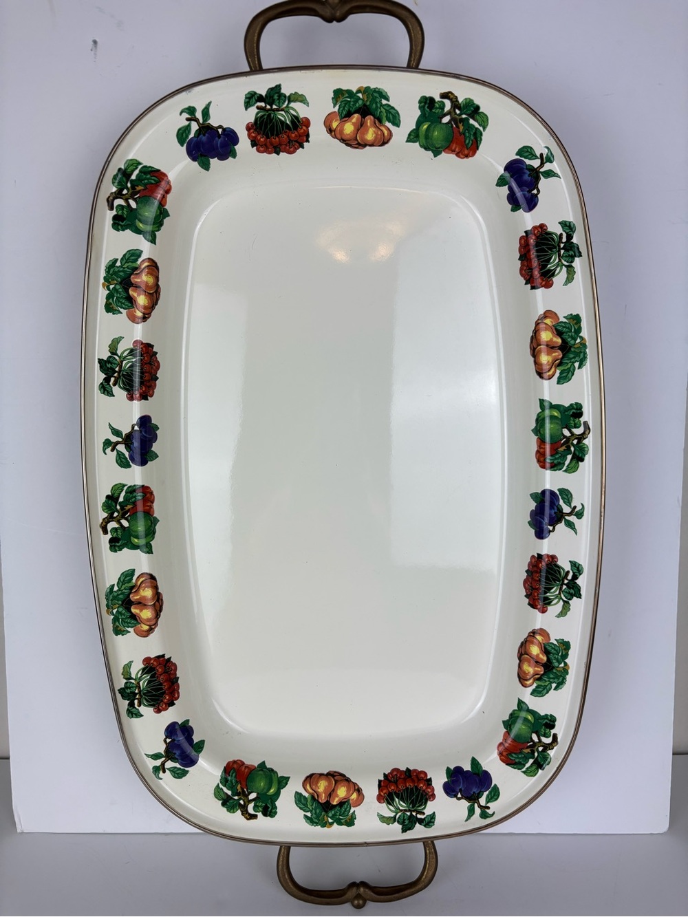 Tabletop Unlimited VTG Tray-Metal w/ Porcelain Finish Serving Tray/Fruit Design